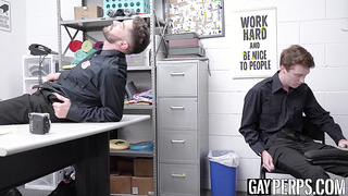 Tatted security officer sucked and milked by twink buddy