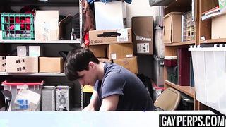 Sexy young thief sprays warm cum while being bareback fucked