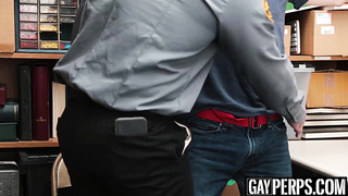 Sexy young thief sprays warm cum while being bareback fucked