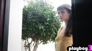 Small tits brunette MILF shows nice ass