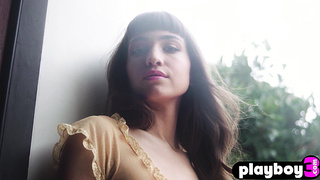 Small tits brunette MILF shows nice ass