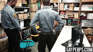 Handsome ebony thief barebacked by two policemen