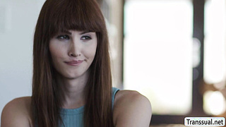 Busty MILF gets dry pussy fucked by TS stepteen