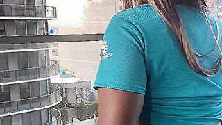Thick Ebony with Big Tits Fucks BBC on the Balcony