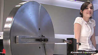 Eighteen years old brunette gets machine fucked