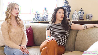 Teen and stepmom facesitting babysitter