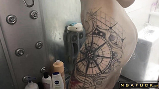 Milk on the Big Tits of a Hot Blonde