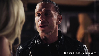 Busty blonde in dress fucked in the garage