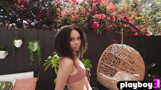 Petite black teen Lily Lilac shows ass