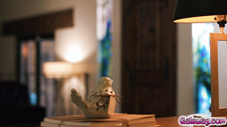 Jayden grumpily collects her stuff