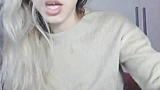 Petite Blonde with Glasses fingering her pussy