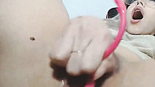 Petite Blonde with Glasses fingering her pussy