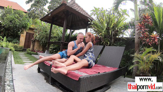 Amateur Thai teen fucking a BWC outdoor