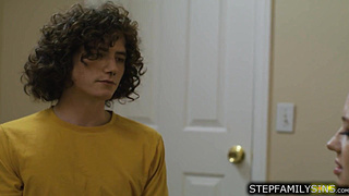 Redhead Stepmom seducing then giving stepson blowjob