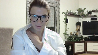 Nerdy MILF sucks and fucks a dildo