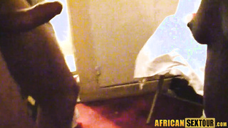 Shy black babe swallowed big white dick