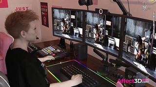 Futanari gamer fucking her favorite superheroine in a 3D animated porn