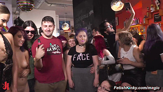 Curvy blonde disgraced in rowdy public bar