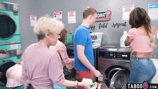 Young guy reverse gangbanged by MILFs