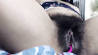 Hairy Babe fingering her pussy with Lush