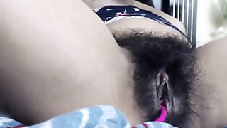 Hairy Babe fingering her pussy with Lush