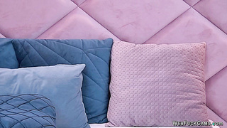 Blonde in fishnet stockings masturbates on webcam