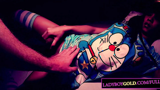 Asian shemale teen amateur BJ and anal