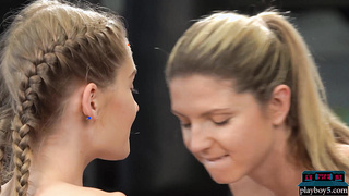 Tight gym blondes lesbian workout sex