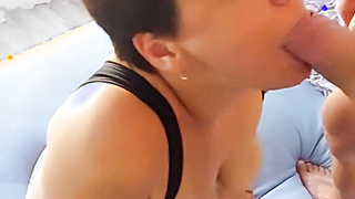 Hot Mature took my cock in her mouth and i cum on her boobs