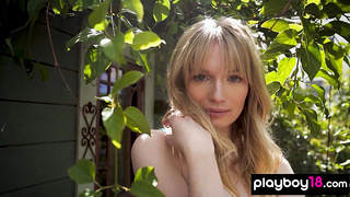 Big boobed blondie having a naked picnic