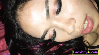 Teen ladyboy Phatida jerks her big cock