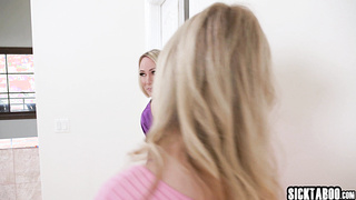 MILF riding cock in front of hot teen