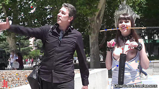 Bound babe disgraced in public