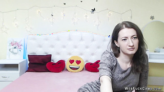 Brunette amateur flashes tits in bra