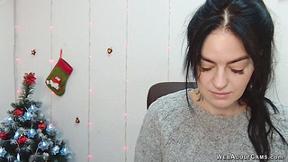 Brunette amateur babe in sweater chats on webcam show