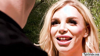 Damn! hot big tits TS barebacked in camping site