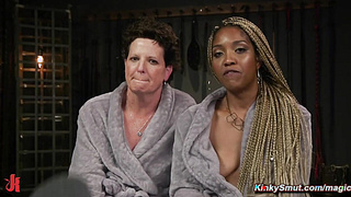 Cougar tied and fucked by lezdom