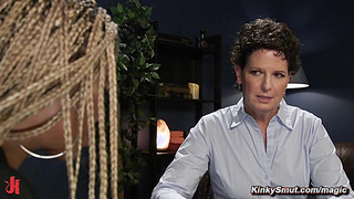 Cougar tied and fucked by lezdom