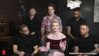 Cheating blonde gets five dicks