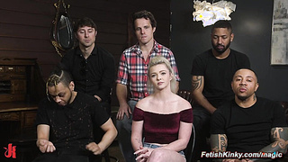 Cheating blonde gets five dicks