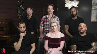 Cheating blonde gets five dicks