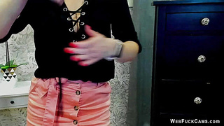 Clothed busty German MILF on webcam posing