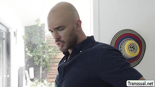 Naughty TS lets her neighbor fuck her tight ass