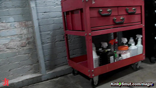 Blonde takes monster strapon cock up her ass