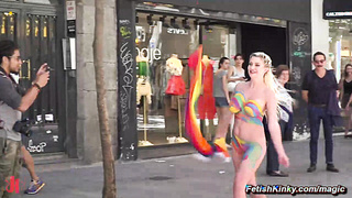 Busty blonde celebrates Pride on the streets