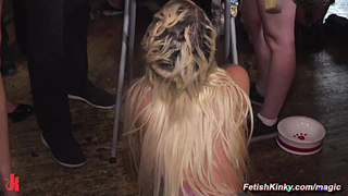 Busty blonde celebrates Pride on the streets