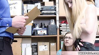 Skinny thief fucked in front of her BF