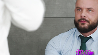 Bastian uses his spit to lube Sir Peters cock