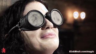 Slave Lydia Black bound in metal and chained