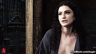 Slave Lydia Black bound in metal and chained